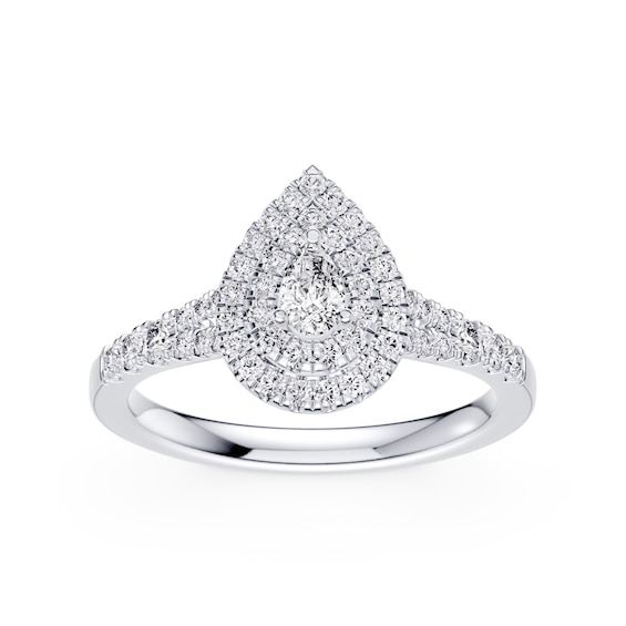 Engagement Ring Platinum Pear Shaped Double Halo 0.50ct Diam