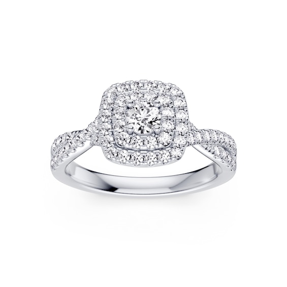 Engagement Ring Platinum Twisted Shoulder Halo 0.75ct Diamond Ring