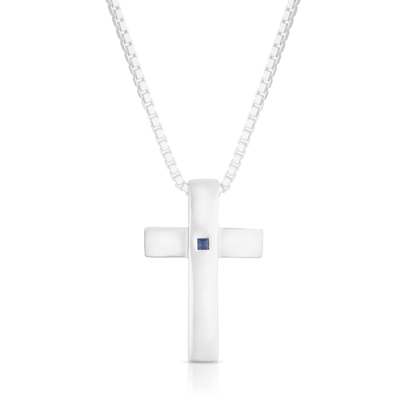 Main Image 1 of Sterling Silver & Sapphire Large Cross Shaped Pendant