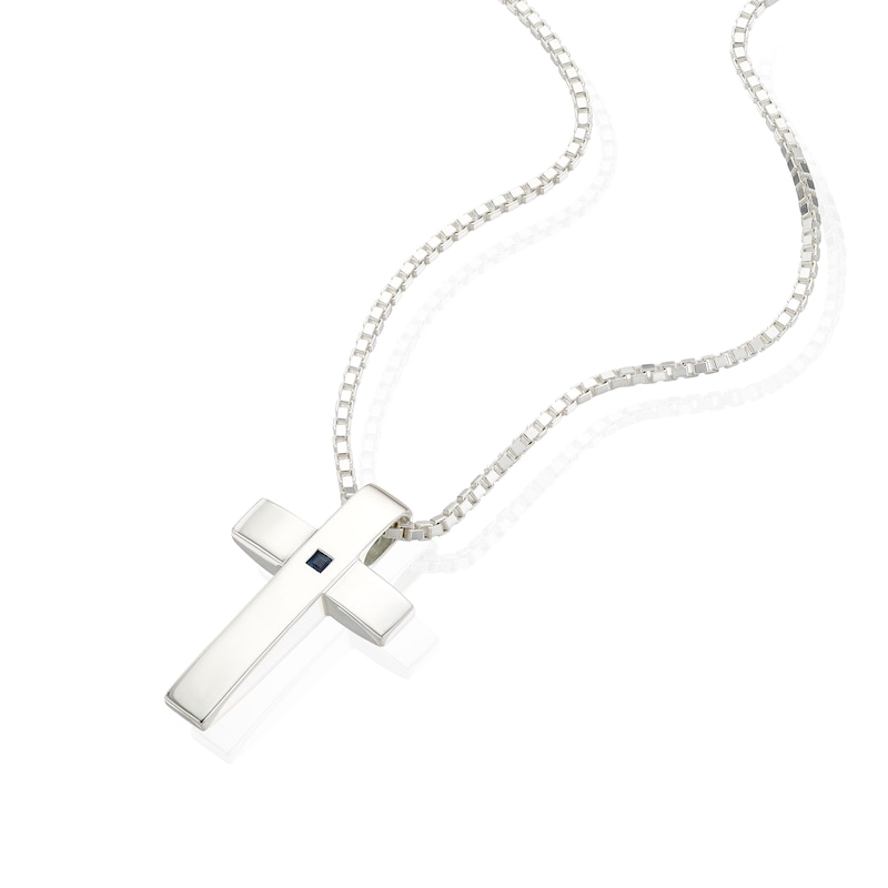 Main Image 2 of Sterling Silver & Sapphire Large Cross Shaped Pendant