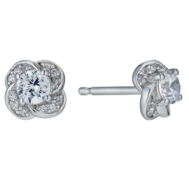 Sterling Silver Cubic Zirconia Flower Earrings