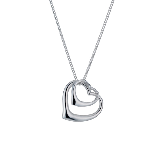 Sterling Silver 18 Inch Double Open Heart Pendant