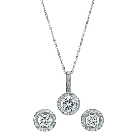 Sterling Silver Cubic Zirconia Earring & Pendant Set