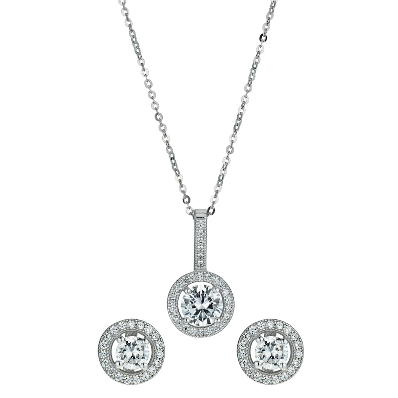 Sterling Silver Cubic Zirconia Earring & Pendant Set