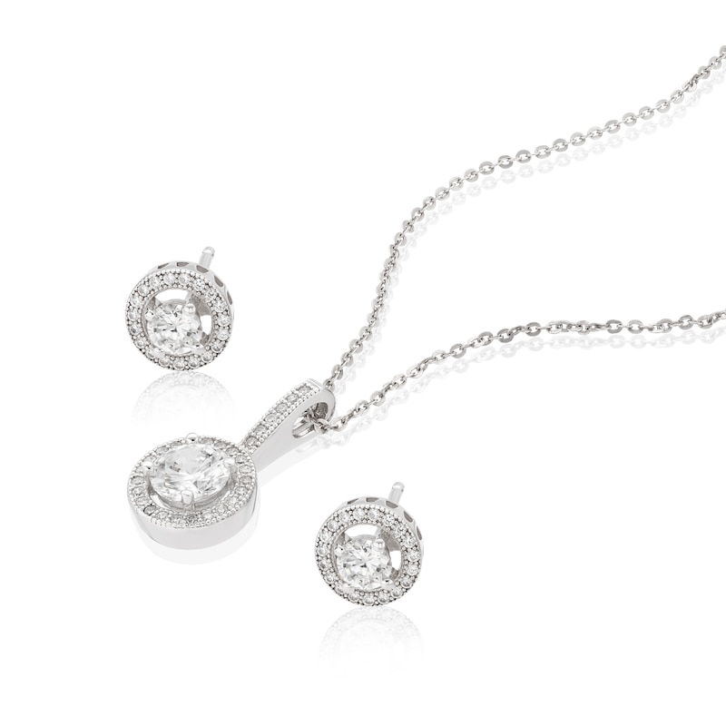 Sterling Silver Cubic Zirconia Earring & Pendant Set