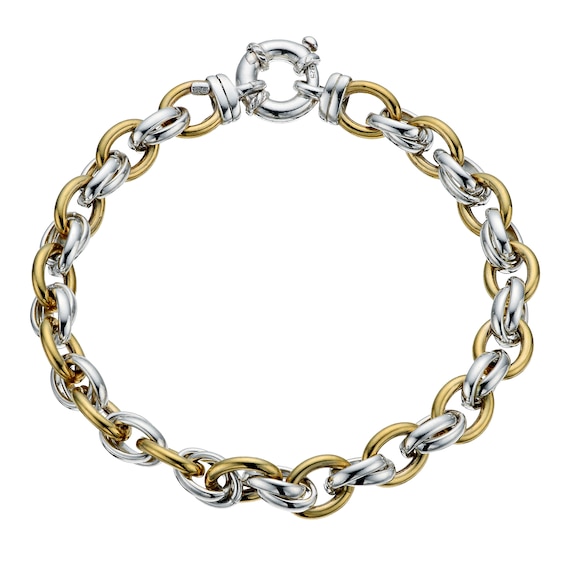 9ct Yellow Gold & Sterling Silver 7.5 Inch Linked Bracelet