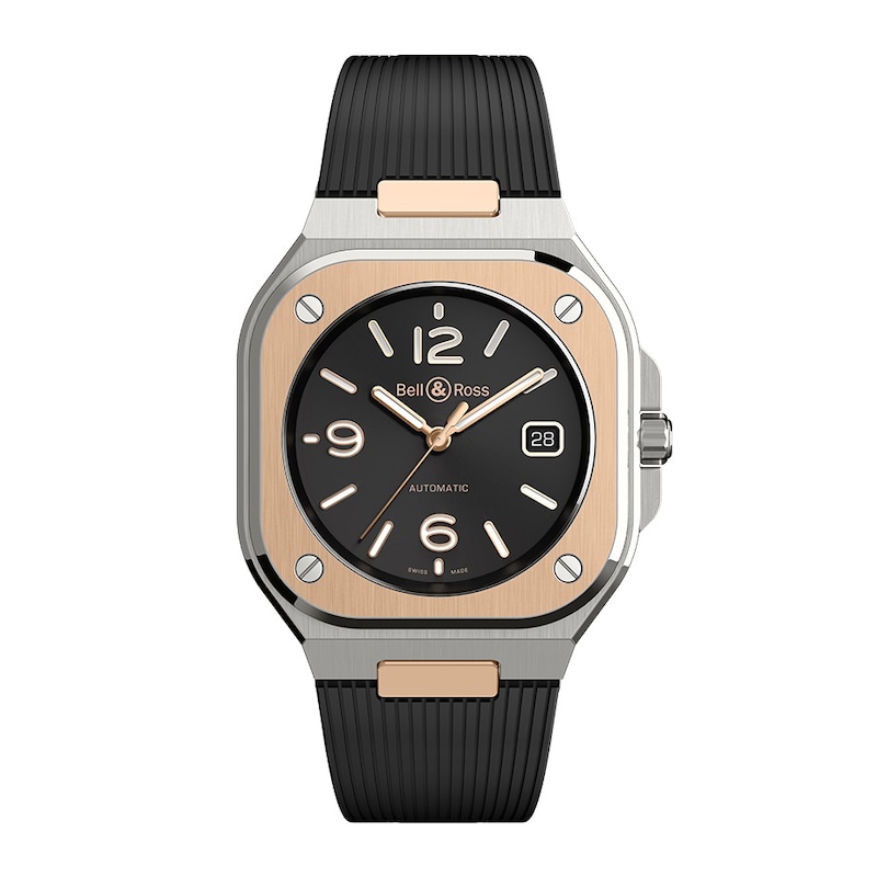 Bell & Ross BR 05 18ct Rose Gold and Black Rubber Strap Watch