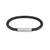 Thumbnail Image 0 of BOSS Braided Men's Stainless Steel & Black Leather 7 Inch Bracelet