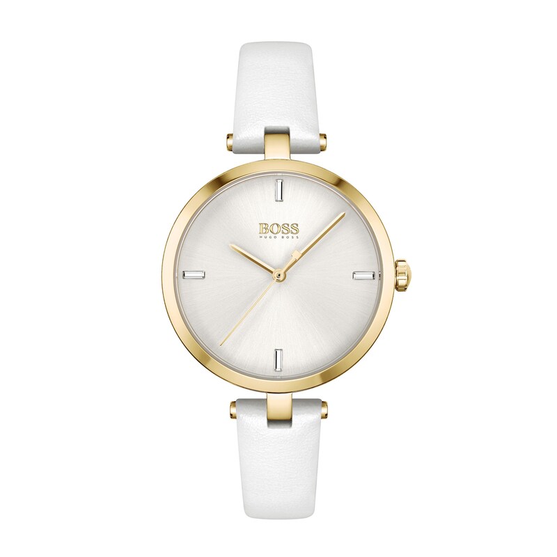 BOSS Majesty Crystal Ladies' White Leather Strap Watch