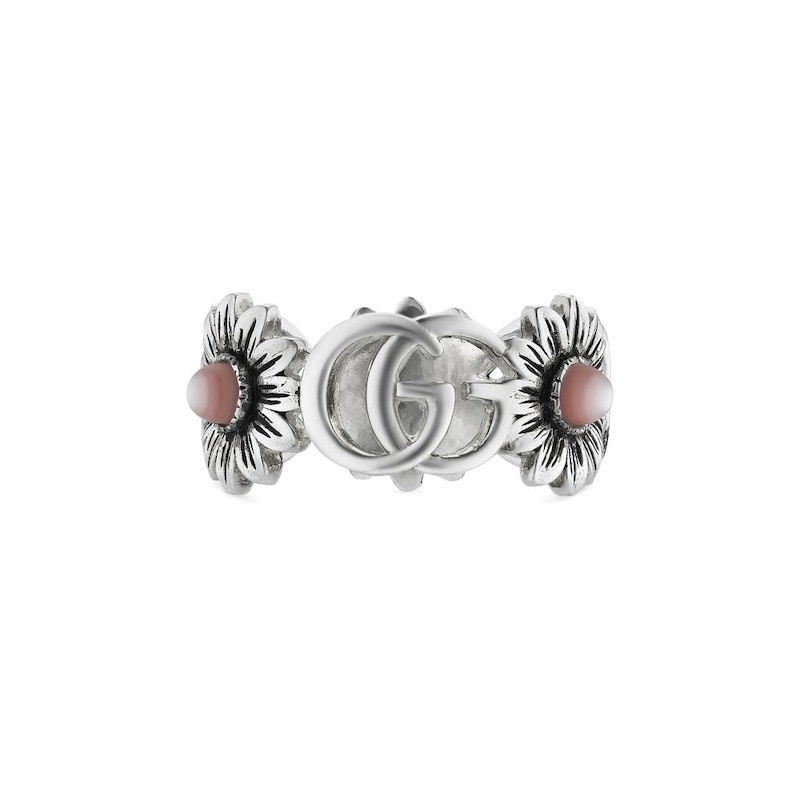 Gucci GG Marmont Silver Pink Mother Of Pearl Floral L Ring