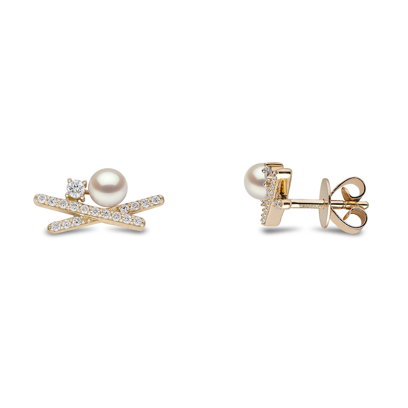 Yoko London 18ct Yellow Gold Pearl & 0.24ct Diamond Cross Earrings