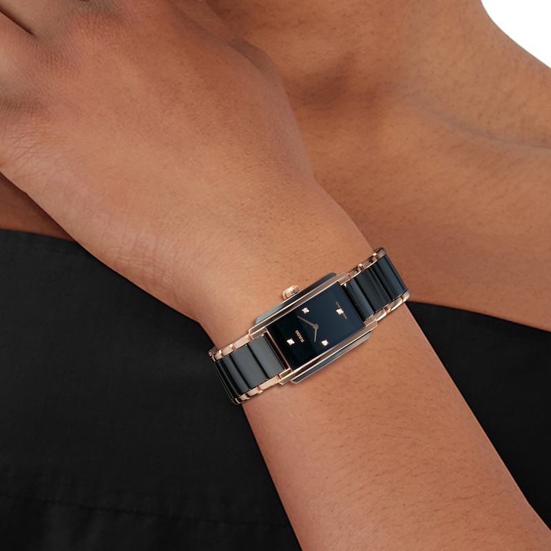 Rado Integral Ladies' Black Ceramic & Rose Gold-Tone Bracelet Watch