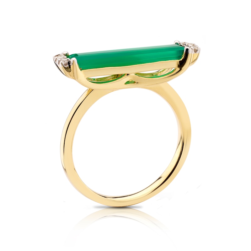9ct Yellow Gold Diamond Green Onyx Baguette Ring