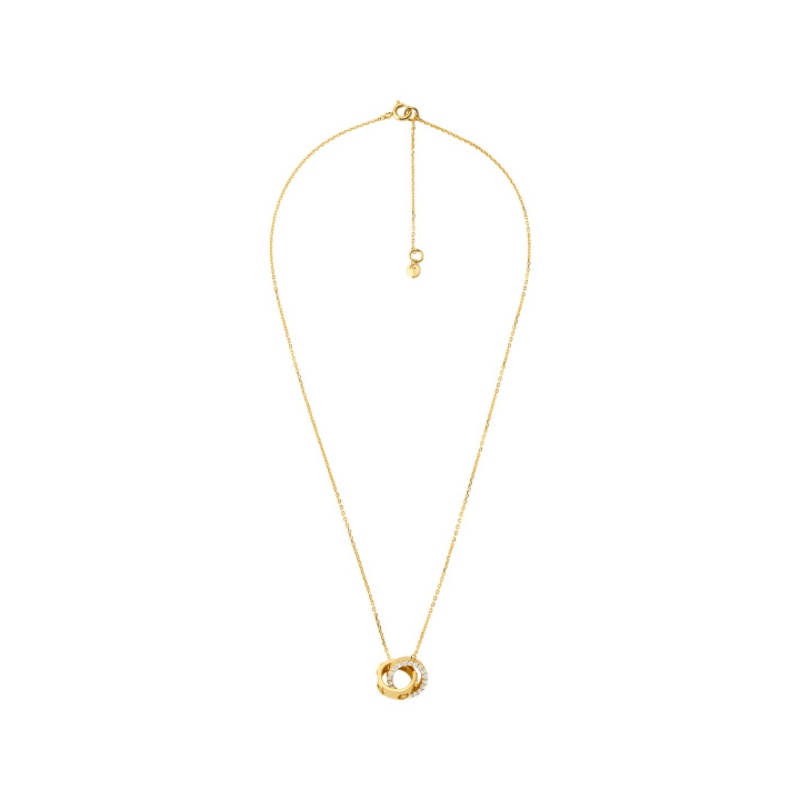 Michael Kors Yellow Gold Plated Double Ring CZ Necklace