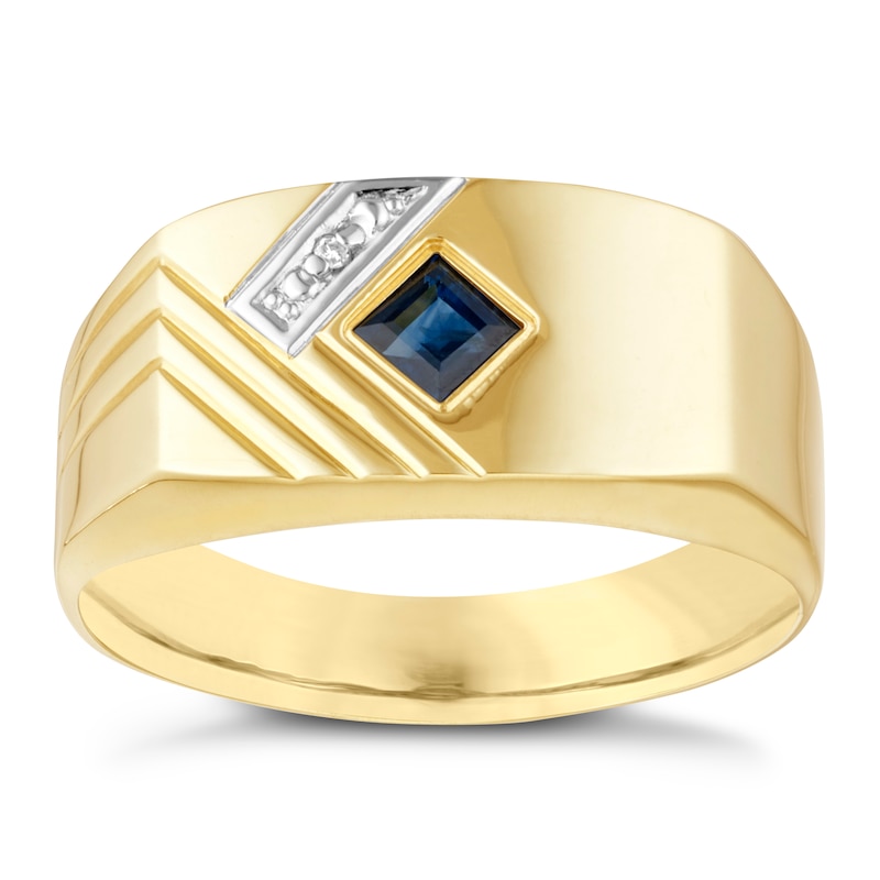 9ct Yellow Gold Men's Diamond & Sapphire Ring