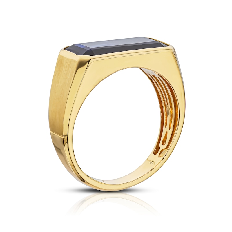 9ct Yellow Gold Men's Created Sapphire Oblong Signet Ring