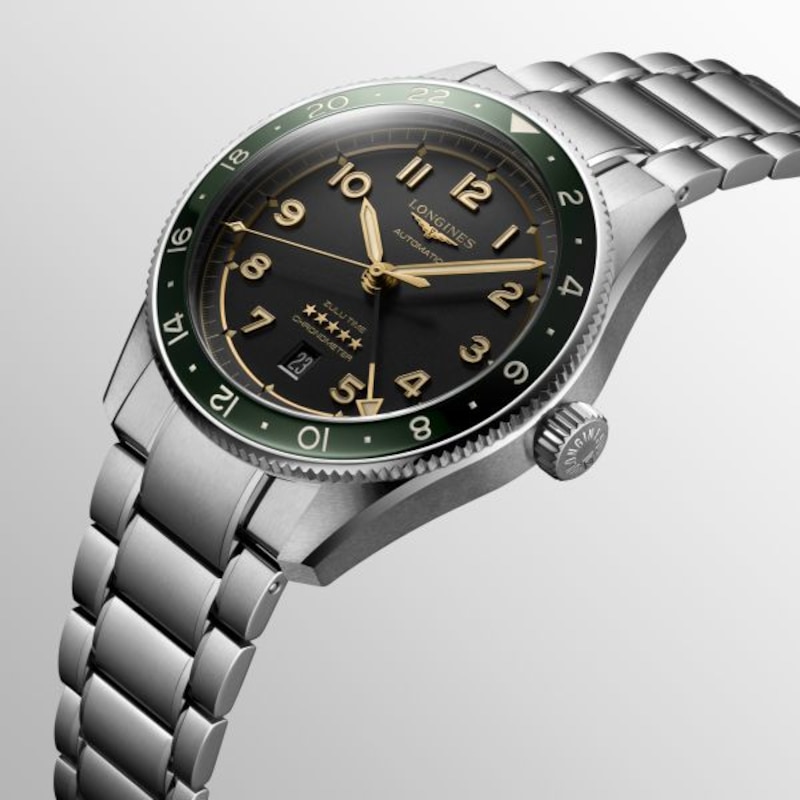 Longines Spirit Zulu Time Black Dial & Stainless Steel Bracelet Watch