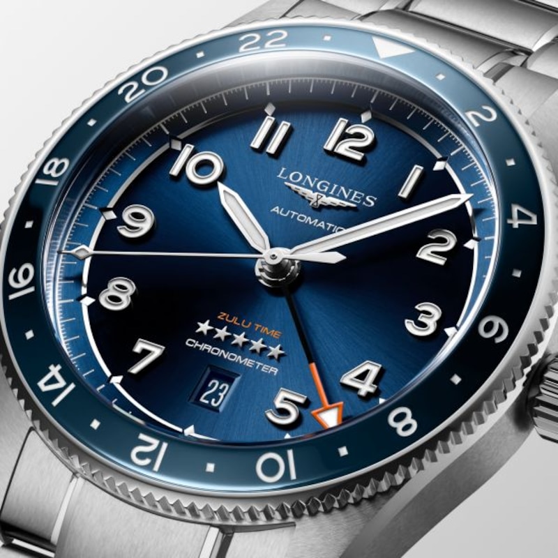Longines Spirit Zulu Time Blue Dial & Stainless Steel Bracelet Watch