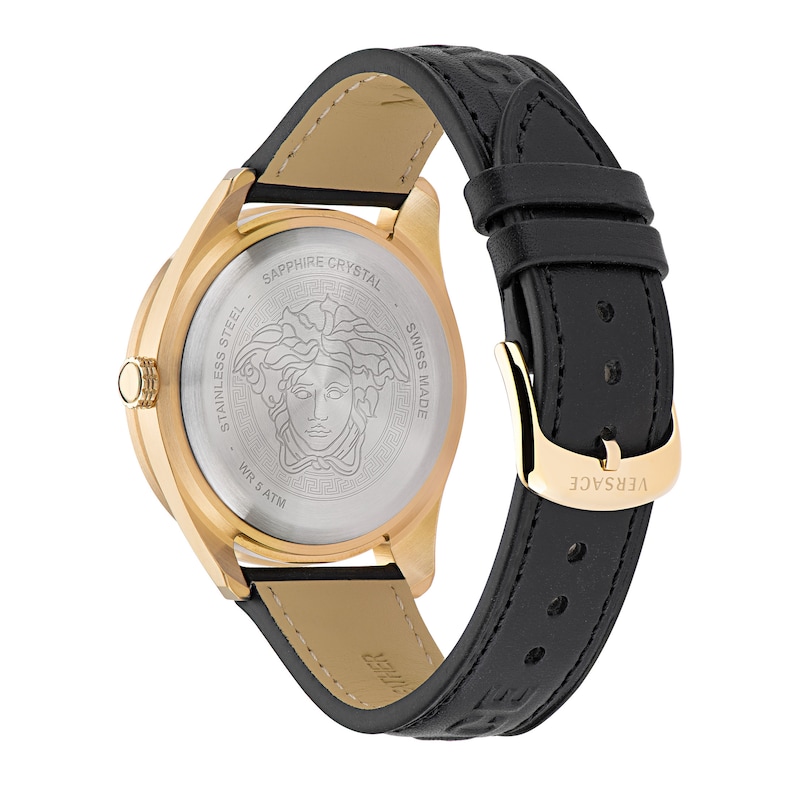 Versace Greca Dome Men's Black Leather Strap Watch