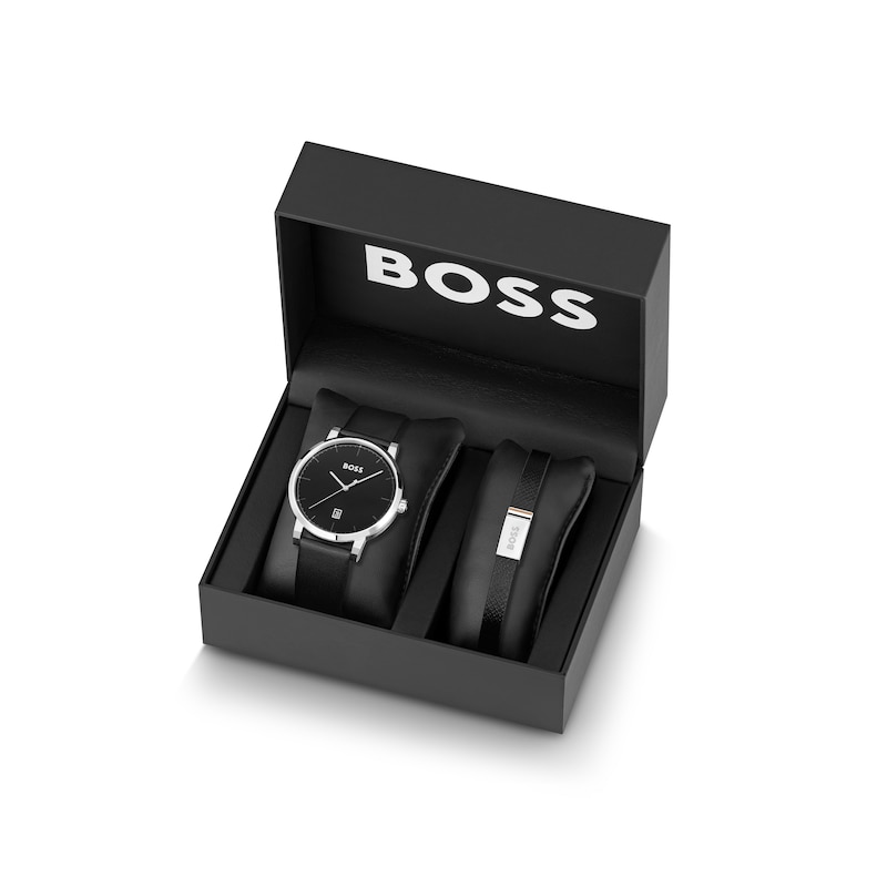 BOSS Confidence Men's Watch & Leather Bracelet Gift Set