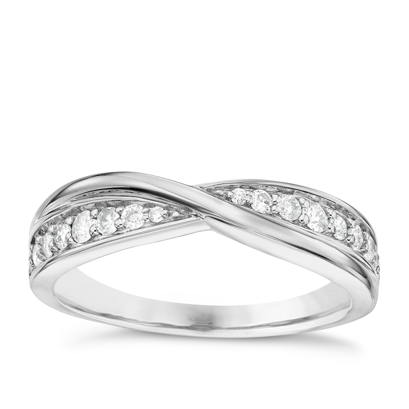 18ct White Gold 0.25ct Diamond Crossover Wedding Ring