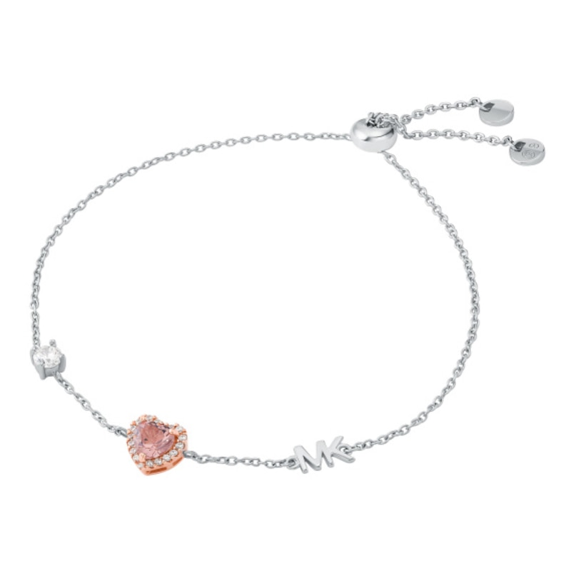 Michael Kors Love Sterling Silver 7 Inch Morganite Heart Slider Bracelet