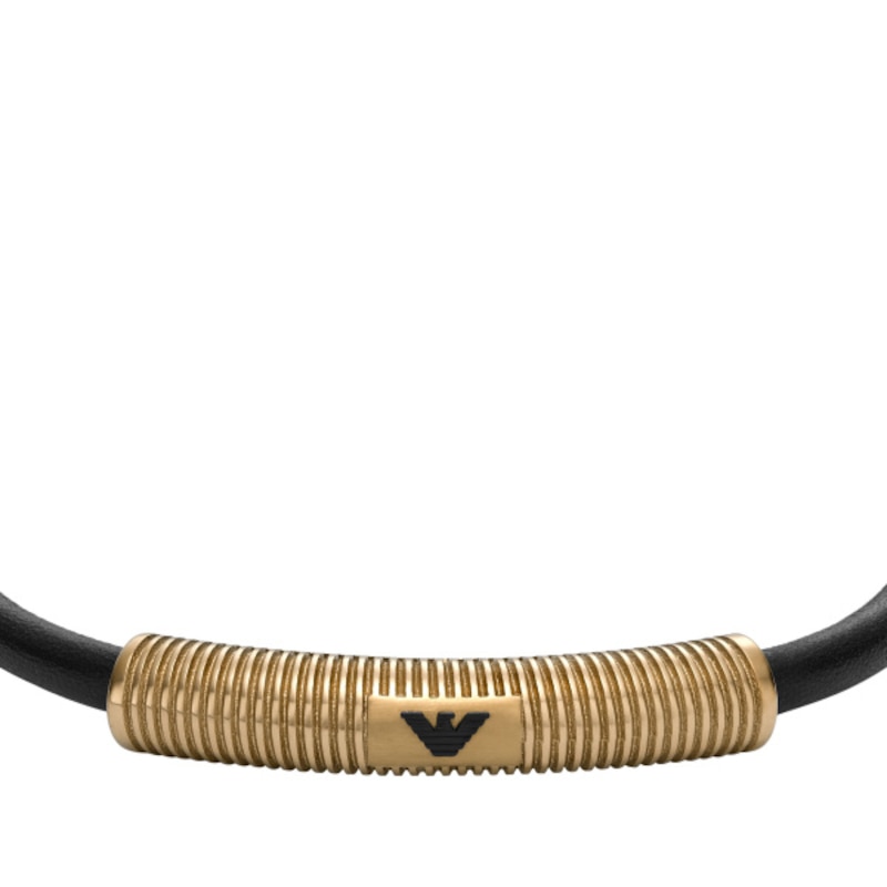 Emporio Armani Black Leather & Gold-Tone 7 Inch Bracelet
