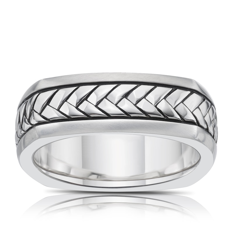 Sterling Silver 925 Men's Woven Pattern Ring
