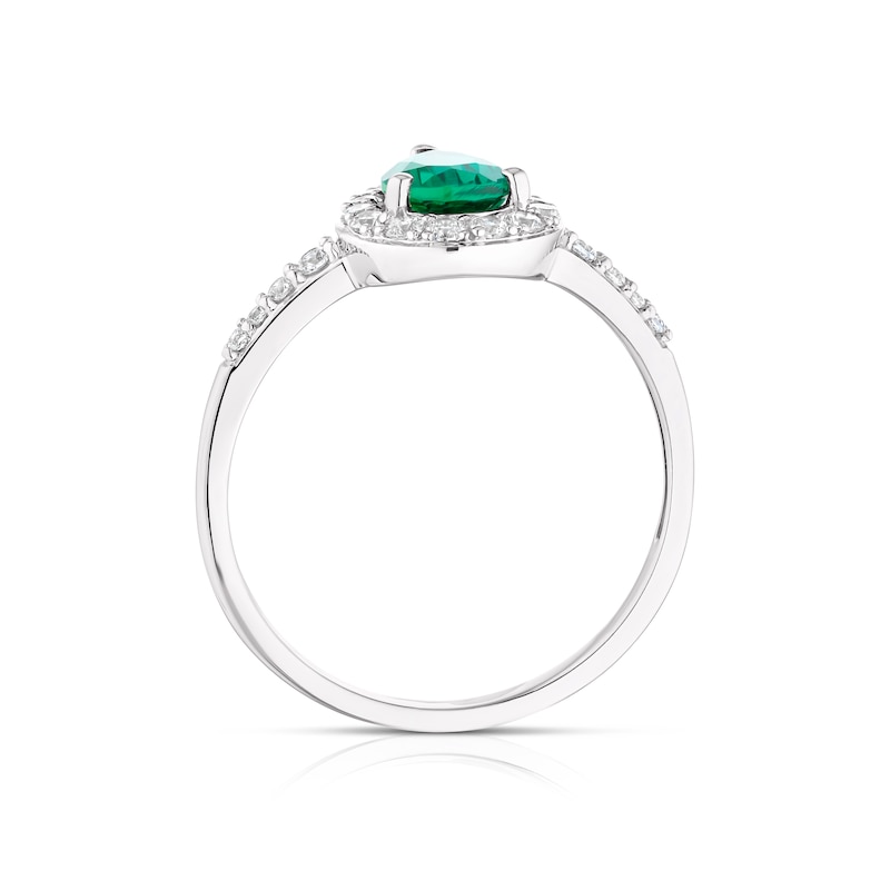 9ct White Gold Created Emerald & CZ Pear Cluster Ring