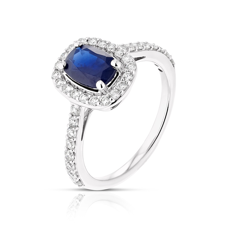 18ct White Gold Sapphire & 0.40ct Diamond Halo Ring