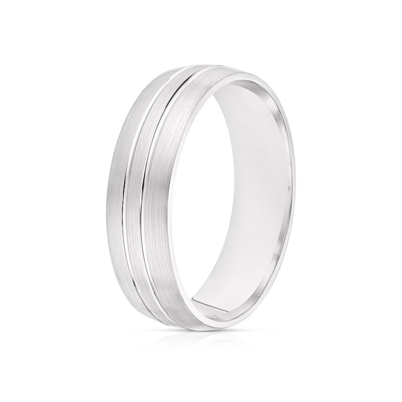 9ct White Gold 6mm Patterned Court Wedding Ring