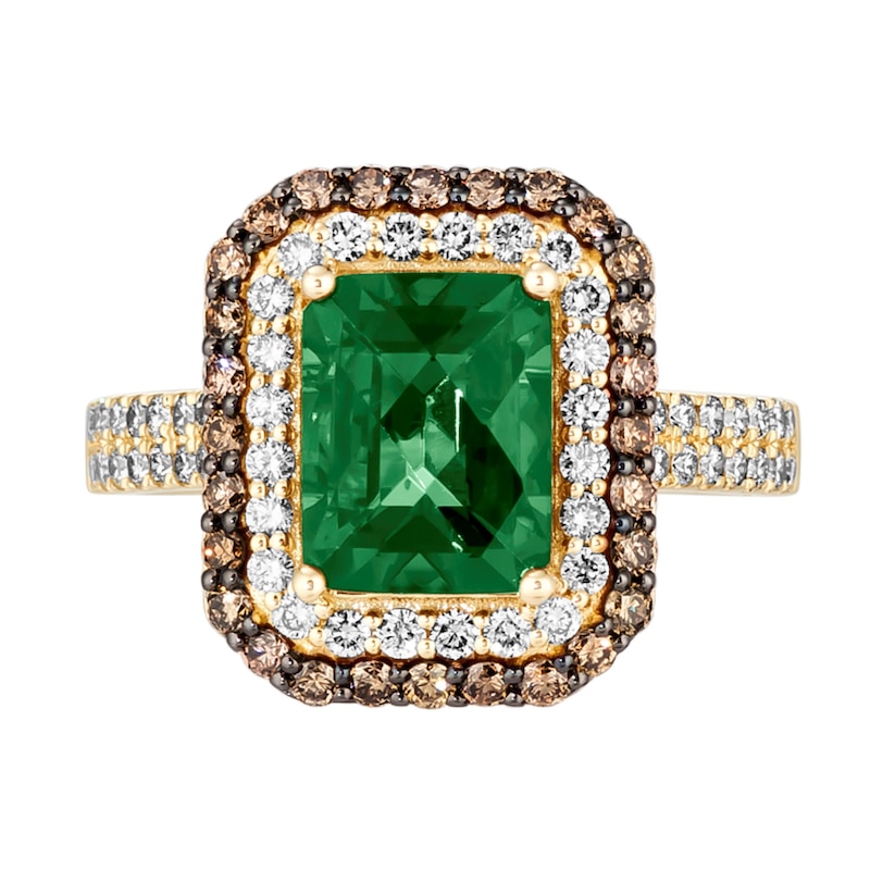 Le Vian 14ct Yellow Gold Emerald 0.80ct Diamond Double Halo Ring