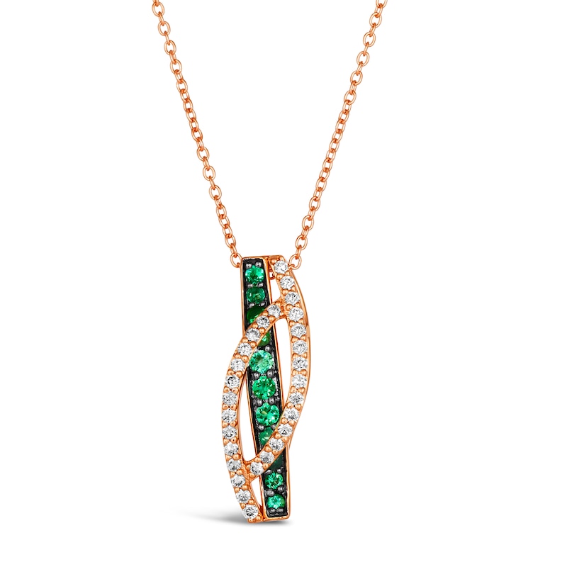 Le Vian 14ct Rose Gold Emerald 0.18ct Diamond Pendant