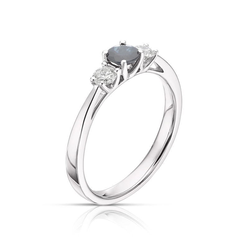 18ct White Gold Sapphire 0.20ct Diamond Trilogy Ring