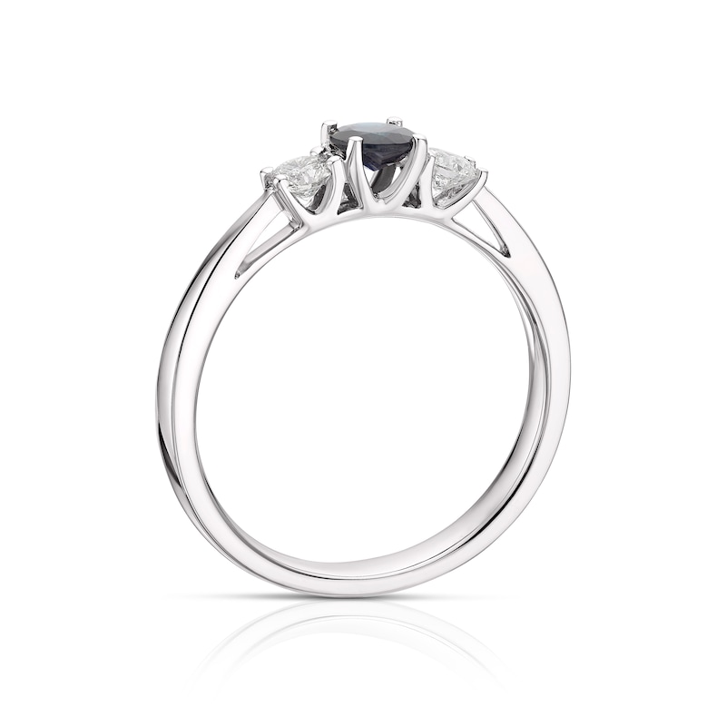 18ct White Gold Sapphire 0.20ct Diamond Trilogy Ring