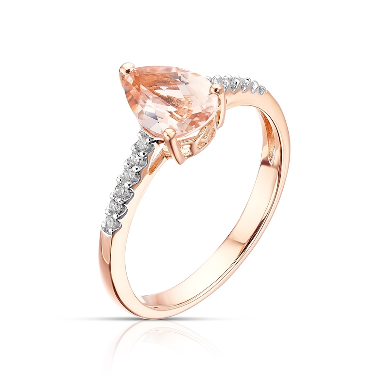 9ct Rose Gold Morganite 0.06ct Diamond Pear Cut Ring