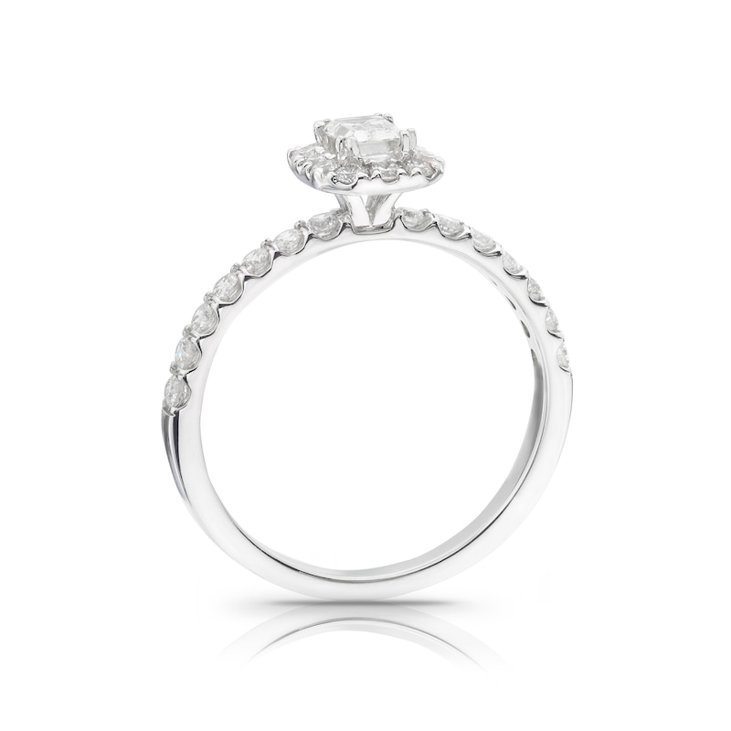 18ct White Gold 0.75ct Total Diamond Emerald Halo Ring