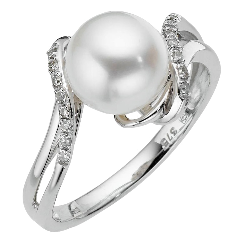 9ct White Gold Cultured Freshwater Pearl & Diamond Ring