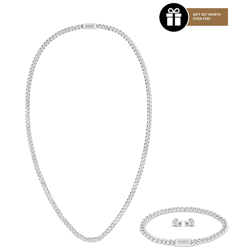 BOSS Logo Men's Chain Necklace, Bracelet & Stud Earring Set