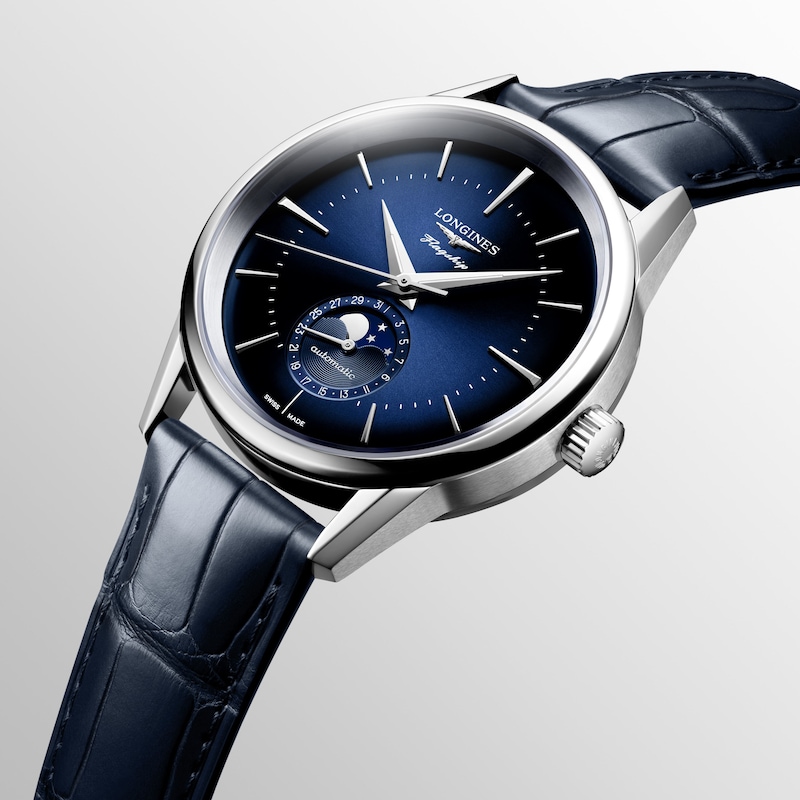 Longines Flagship Heritage Moonphase Blue Dial & Leather Strap Watch