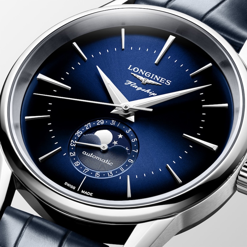 Longines Flagship Heritage Moonphase Blue Dial & Leather Strap Watch