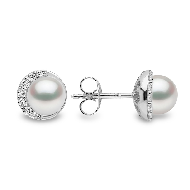 Yoko London Trend 18ct White Gold Freshwater Pearl 0.12ct Diamond Earrings