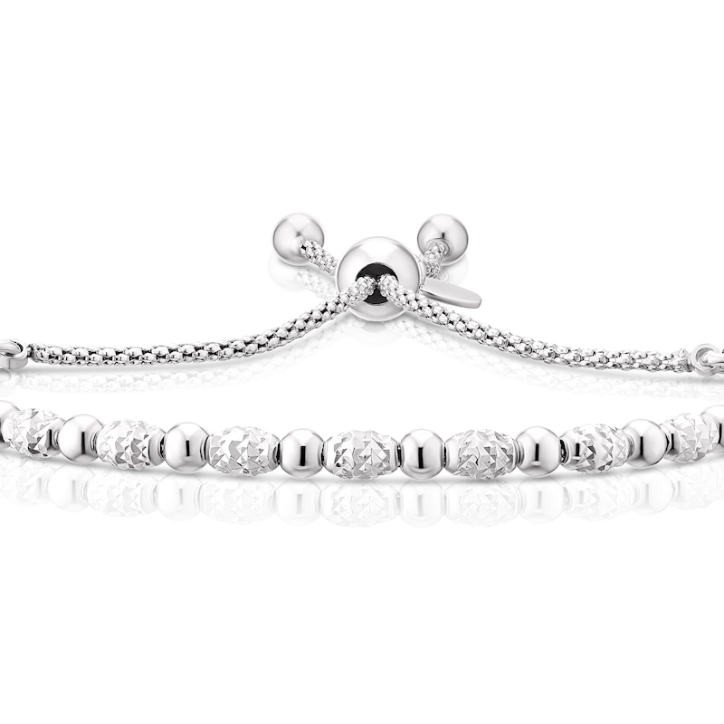 Sterling Silver 9 Inch Diamond Cut & Polish Bead Adjustable Bracelet