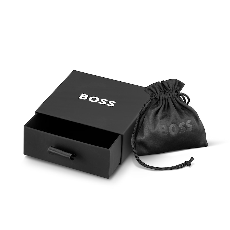 BOSS Ares Men's Braided Black Leather 7 Inch Bracelet
