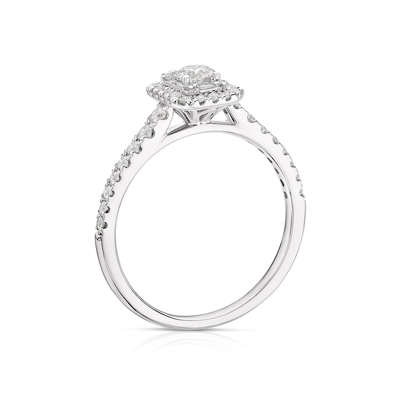 9ct White Gold 0.50ct Diamond Emerald Halo Ring