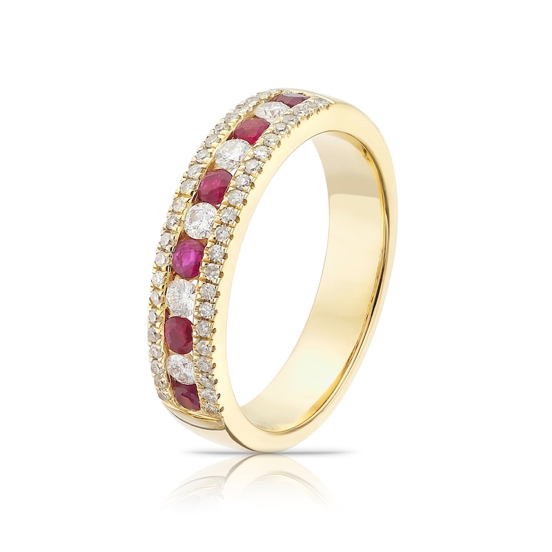 9ct Yellow Gold Ruby 0.33ct Diamond Channel Set Eternity Ring
