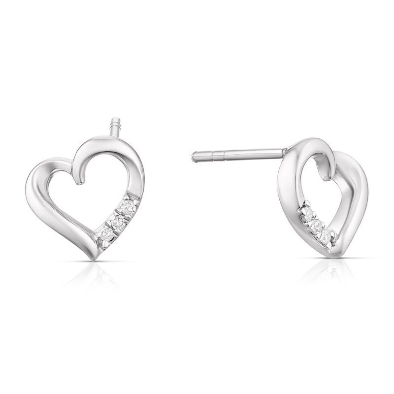 Sterling Silver 0.05ct Diamond Heart Stud Earrings