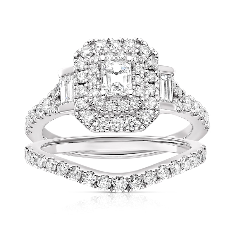 Vera Wang Platinum 1.18ct Diamond Emerald Shape Halo Bridal Set