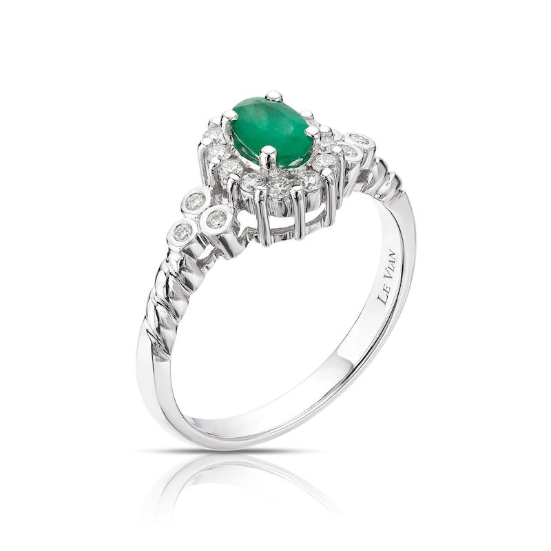 Le Vian 14ct White Gold 0.23ct Diamond & Oval Emerald Halo Ring