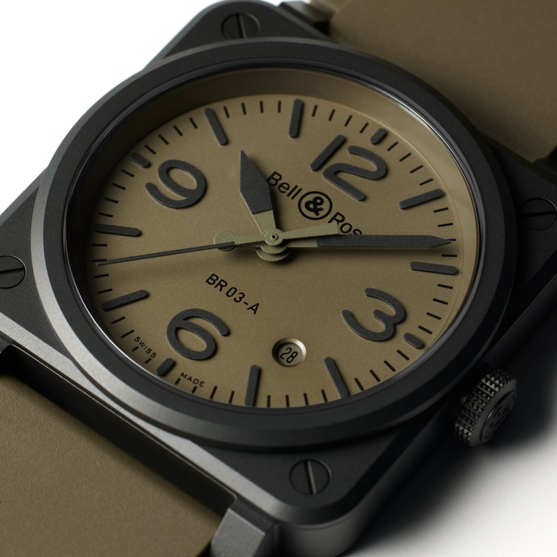 Bell & Ross BR 03 Military Khaki Green Rubber Strap Watch